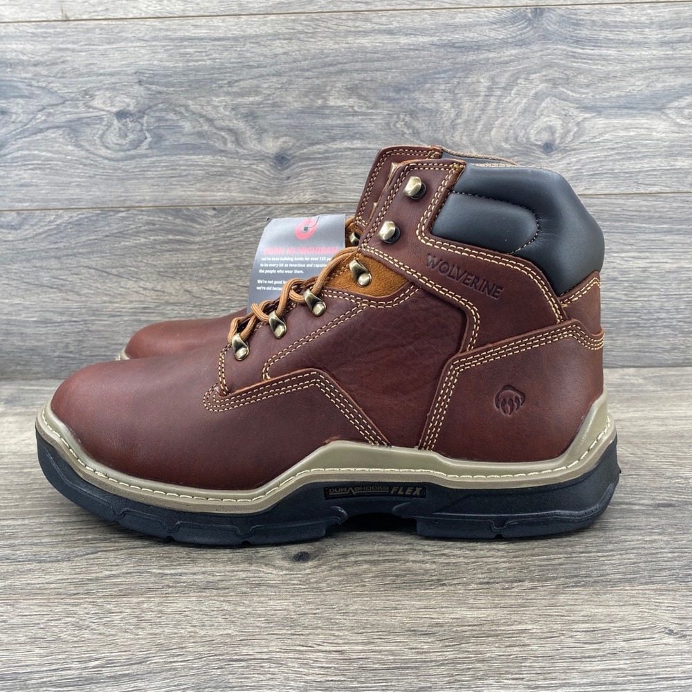 Wolverine Raider Durashock Work Boots Mens 9 Peanut Brown Leather Soft Toe